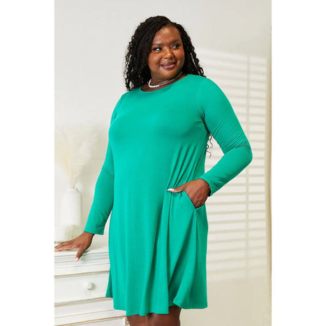 Zenana Long Sleeve Flare Dress with Pockets