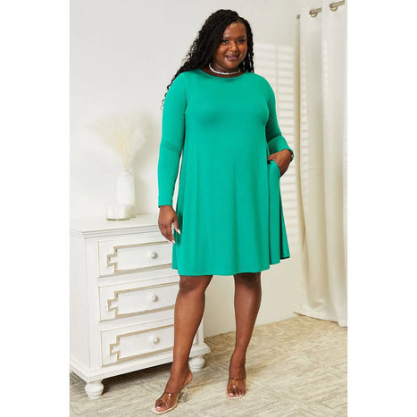 Zenana Long Sleeve Flare Dress with Pockets