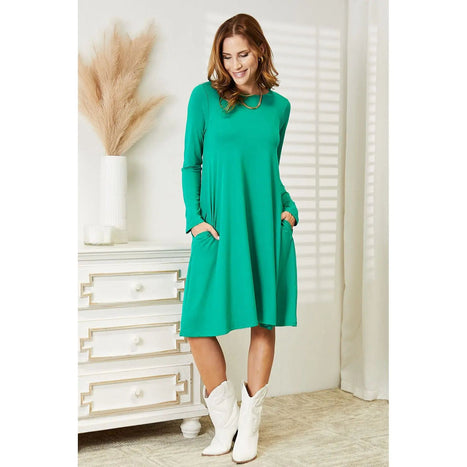 Zenana Long Sleeve Flare Dress with Pockets