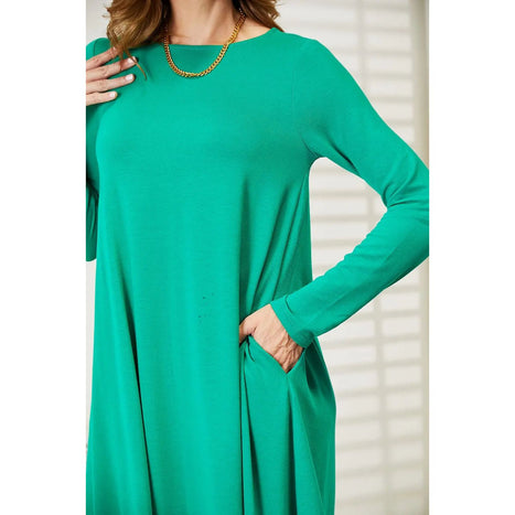 Zenana Long Sleeve Flare Dress with Pockets