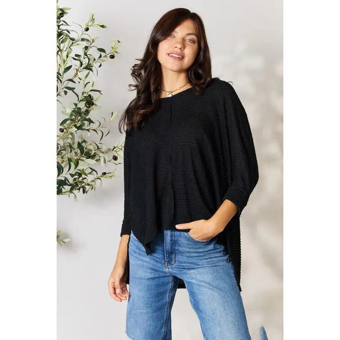 Zenana  Round Neck High-Low Slit Knit Top