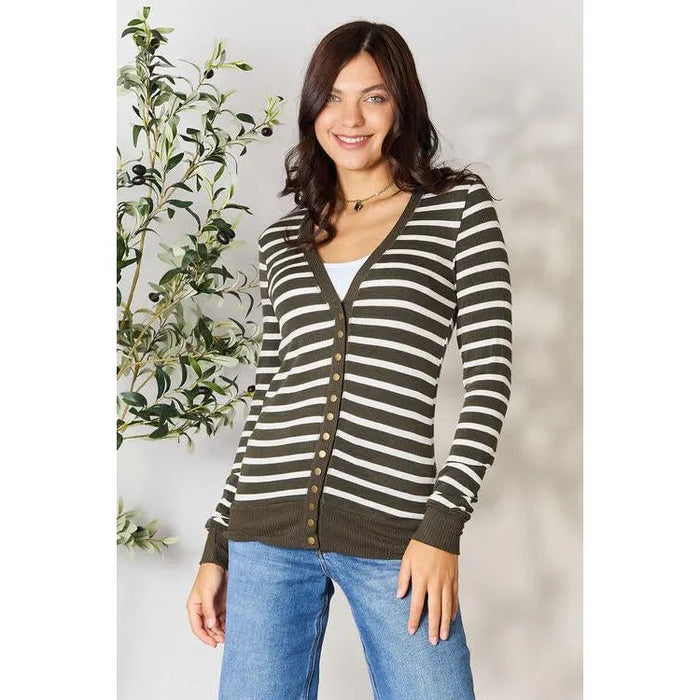 Zenana Striped Snap Down Cardigan