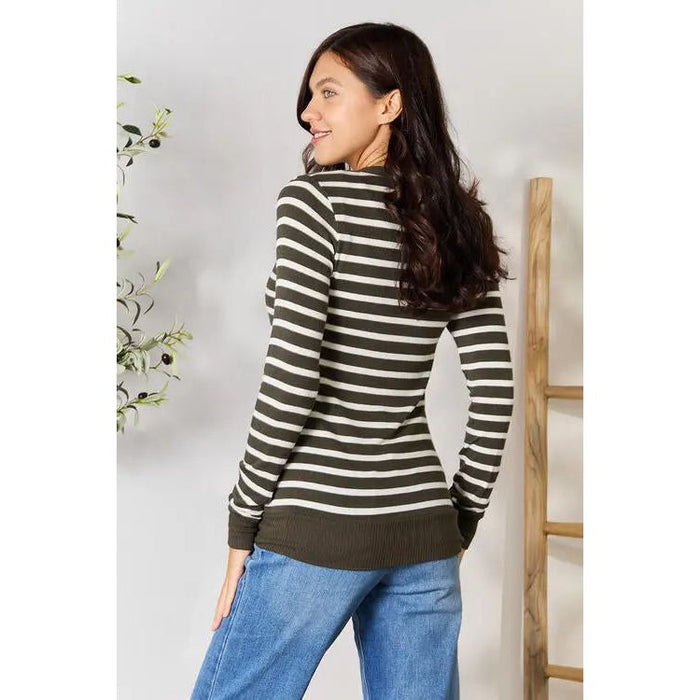 Zenana Striped Snap Down Cardigan