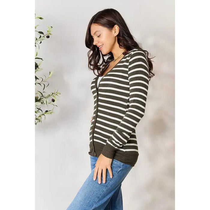 Zenana Striped Snap Down Cardigan