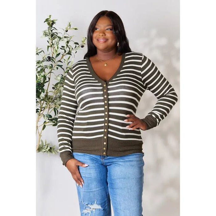 Zenana Striped Snap Down Cardigan