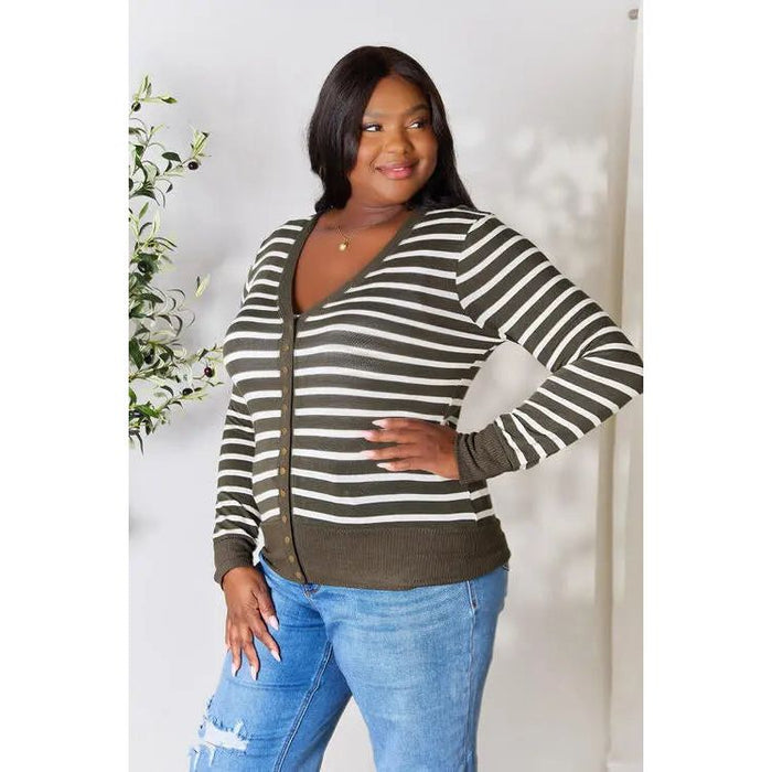 Zenana Striped Snap Down Cardigan