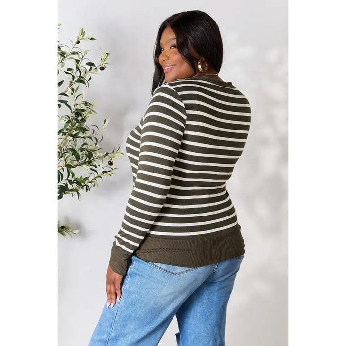 Zenana Striped Snap Down Cardigan