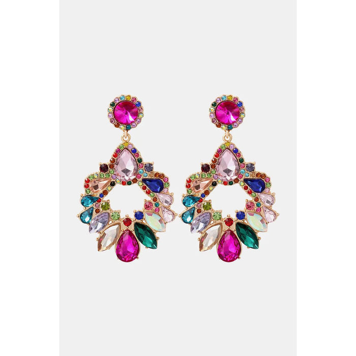 Zinc Alloy Frame Glass Stone Dangle Earrings