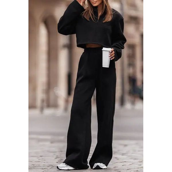 Zip Up Mock Neck Top and Pants Set