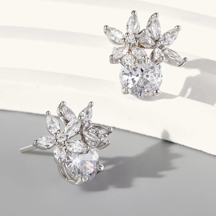 Zircon 925 Sterling Silver Flower Stud Earrings