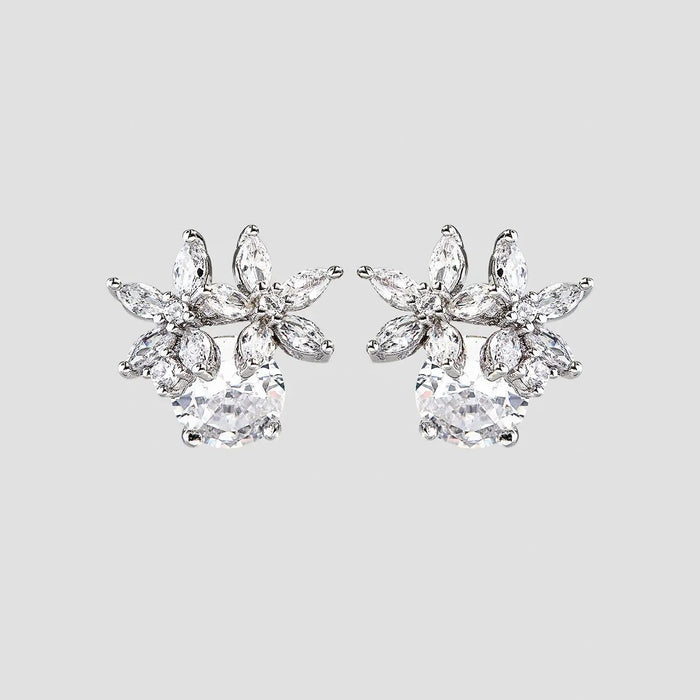 Zircon 925 Sterling Silver Flower Stud Earrings