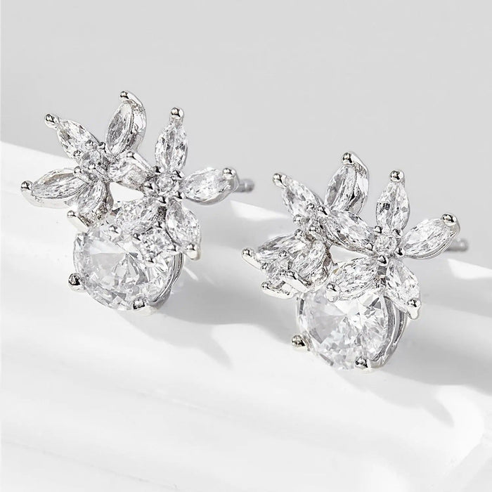 Zircon 925 Sterling Silver Flower Stud Earrings