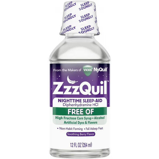 Vicks ZzzQuil Nighttime Sleep Aid Alcohol Free Soothing Mango Berry Flavor Liquid 12 Oz Vitamins & Supplements