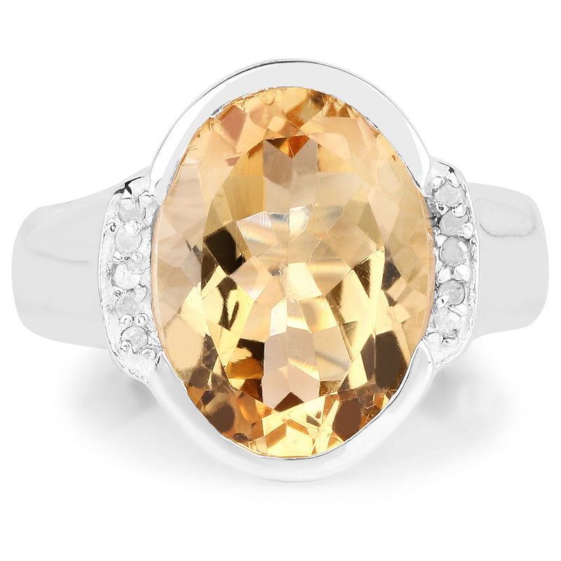 Bids.com 5.05 Carat Genuine Citrine and White Diamond .925 Sterling Silver Ring Rings