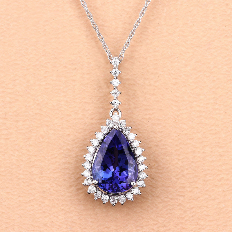 Bids.com 3.05 Carat Genuine Tanzanite and White Diamond 14K White Gold Pendant Pendants