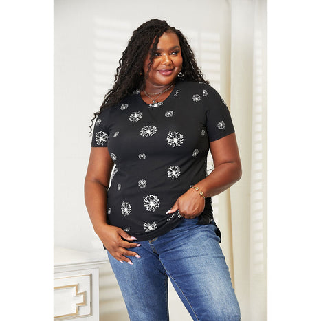 Double Take Dandelion Print Round Neck T-Shirt