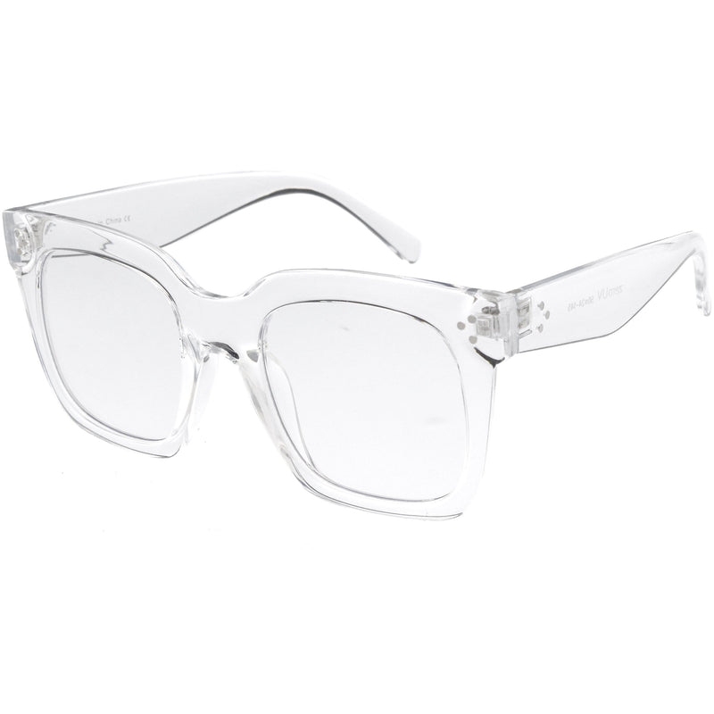 zeroUV Bold Oversize Square Horn Rimmed Flat Lens Clear Glasses D093 Sunglasses