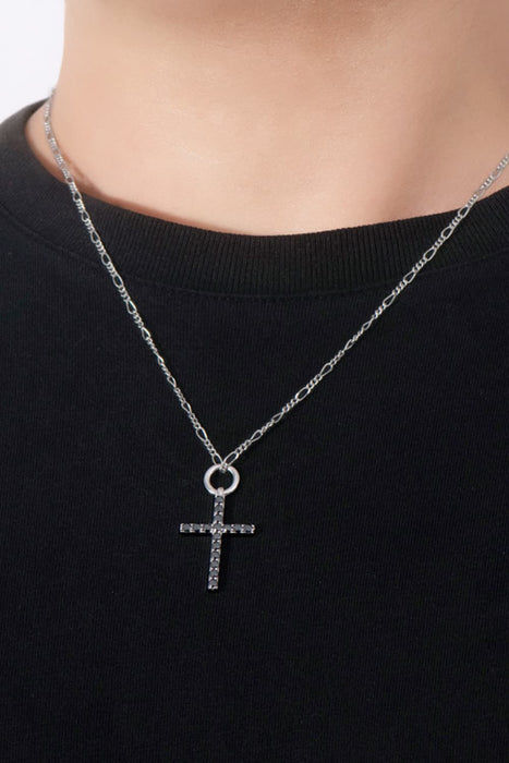 Moissanite Cross Pendant Platinum-Plated Necklace