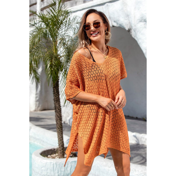 Openwork Slit Scoop Neck Cover Up