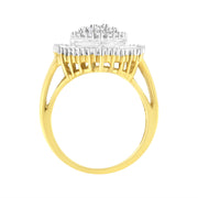 Bids.com 10K Yellow Gold 1.0 Cttw Round and Baguette Cut Diamond Oval Shaped Cluster Ring (I-J Color, I1-I2 Clarity) - Size 7 Rings