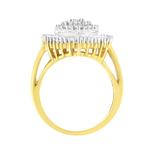 Bids.com 10K Yellow Gold 1.0 Cttw Round and Baguette Cut Diamond Oval Shaped Cluster Ring (I-J Color, I1-I2 Clarity) - Size 7 Rings