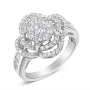 Bids.com 14K White Gold 1.0 Cttw Round & Baguette Cut Diamond Floral Cluster Quatrefoil Channel Set Band Cocktail Statement Ring (H-I Color, SI2-I1 Clarity) - Size 6-3/4 Rings