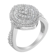 Bids.com .925 Sterling Silver 1.0 Cttw Round & Baguette-Cut Diamond Marquise-Shaped Cluster Triple Stepped Halo Cocktail Fashion Ring (I-J Color, I2-I3 Clarity) - Size 7 Rings