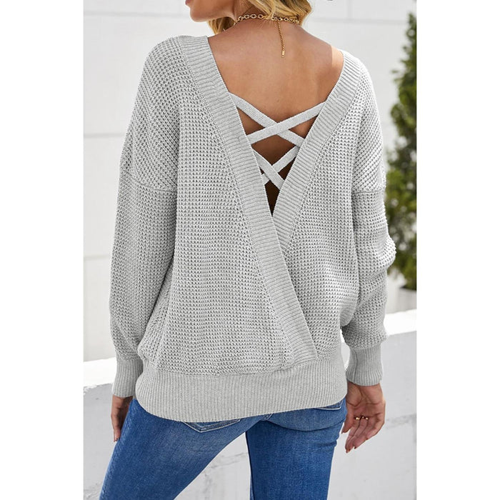 Crisscross Back Waffle-Knit Sweater