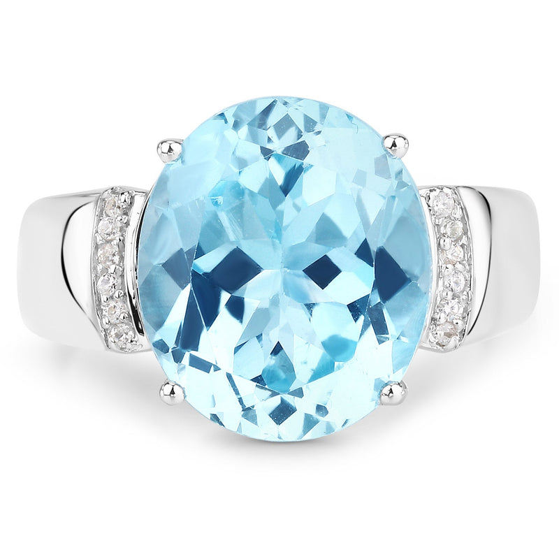Bids.com 8.36 Carat Genuine Blue Topaz and White Zircon .925 Sterling Silver Ring Rings