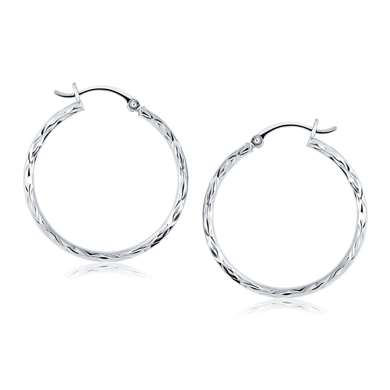 Bids.com 14k White Gold Diamond Cut Hoop Earrings Earrings
