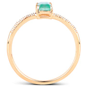 Bids.com 0.59 Carat Genuine Zambian Emerald and White Diamond 14K Yellow Gold Ring Rings