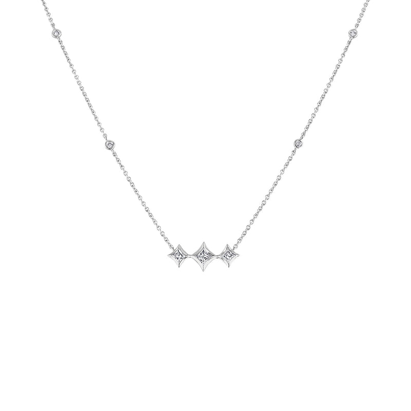 Bids.com 10K White Gold Bezel Set Princess Diamond 3 Stone Kite Shape and Station Necklace (H-I Color, SI2-I1 Clarity) - 18" Inches Necklaces