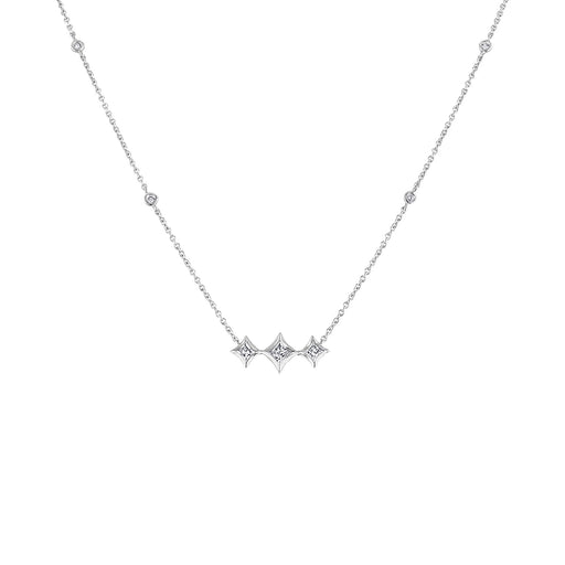 Bids.com 10K White Gold Bezel Set Princess Diamond 3 Stone Kite Shape and Station Necklace (H-I Color, SI2-I1 Clarity) - 18" Inches Necklaces