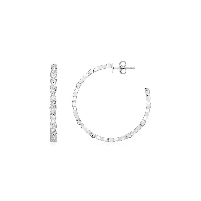 Bids.com Sterling Silver Hoop Earrings with Round and Marquise Cubic Zirconias Earrings