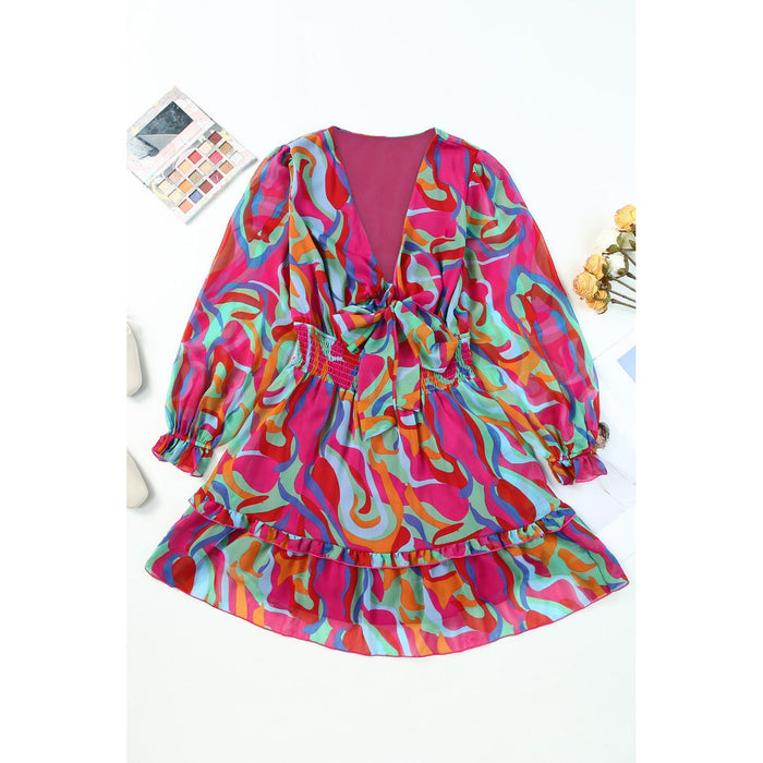 Printed Flounce Sleeve Mini Dress