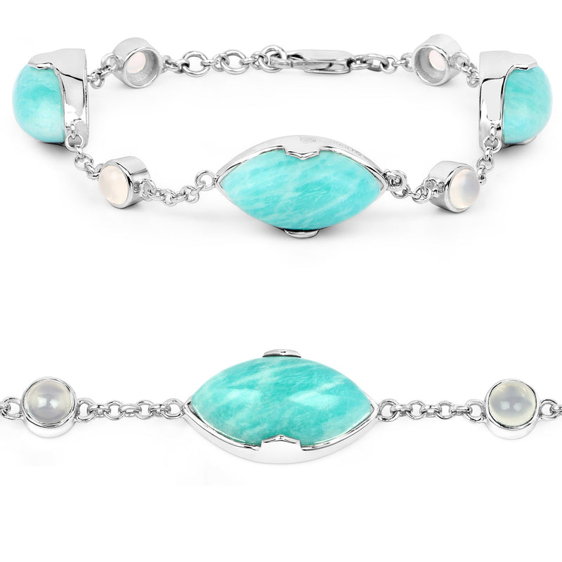 Bids.com 29.70 Carat Genuine Amazonite and White Agate .925 Sterling Silver Bracelet Bracelets