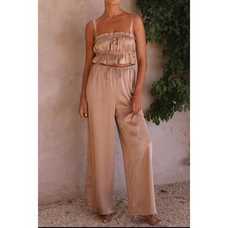 Ruffled Sleeveless Top and Wide Leg Pants Set