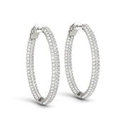Bids.com 14k White Gold Diamond Hoop Double Sided Three Row Earrings (2 cttw) Earrings