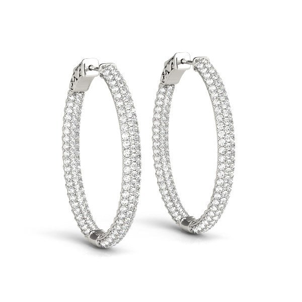 Bids.com 14k White Gold Diamond Hoop Double Sided Three Row Earrings (2 cttw) Earrings