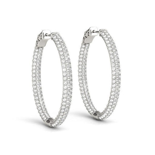Bids.com 14k White Gold Diamond Hoop Double Sided Three Row Earrings (2 cttw) Earrings