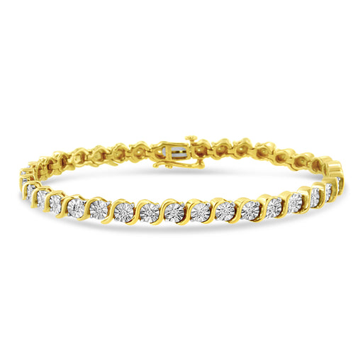 Bids.com 14K Rose Gold Plated .925 Sterling Silver 1/4 Cttw Diamond Round Miracle Plate and "S" Link Tennis Bracelet (I-J Color, I2- I3 Clarity) - 7" Bracelets
