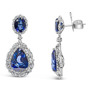 Bids.com 18K White Gold Blue Sapphire 2 3/4 Cttw Diamond Halo Drop Dangle Earring (G-H Color, SI1-SI2 Clarity) Earrings