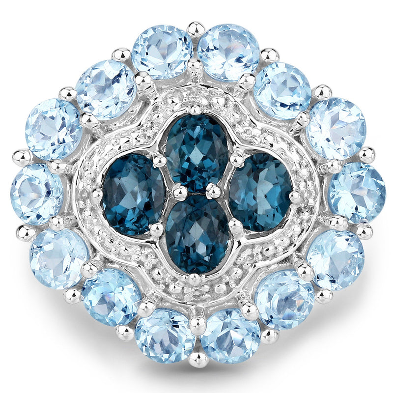 Bids.com 6.54 Carat Genuine London Blue Topaz, Blue Topaz and White Topaz .925 Sterling Silver Ring Rings