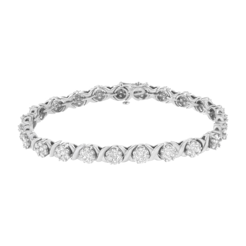 Bids.com 14K White Gold 4 7/8 Cttw Round Brilliant-Cut Diamond Round Cluster & X-Link 7" Tennis Bracelet (I-J Color, SI2-I1 Clarity) Bracelets
