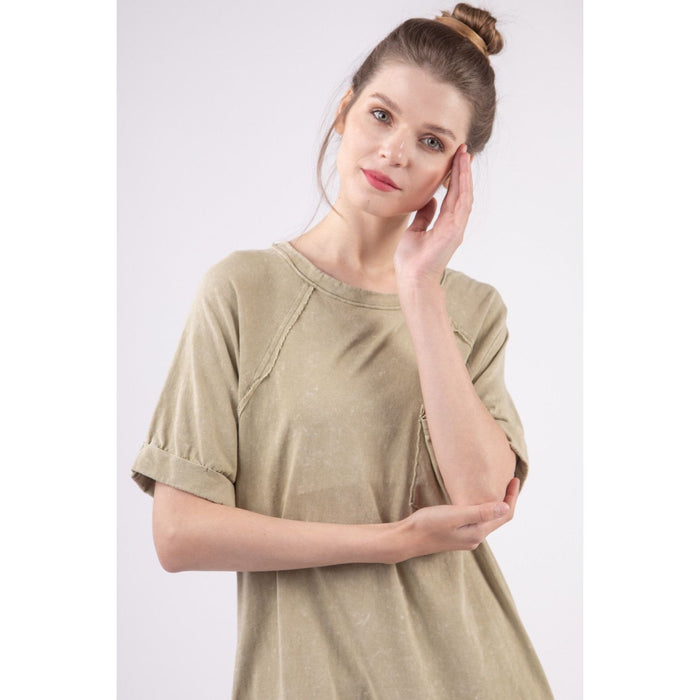 VERY J Washed Round Neck Mini Tee Dress