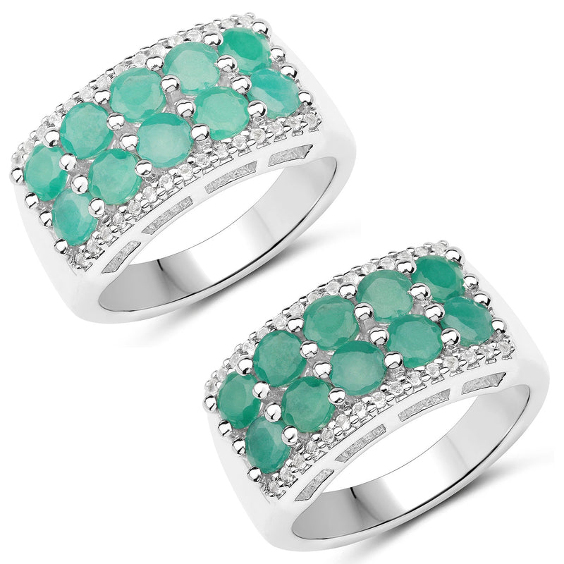 Bids.com 1.85 Carat Genuine Emerald and White Topaz .925 Sterling Silver Ring Rings