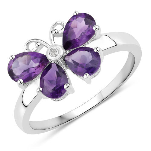 Bids.com 1.35 Carat Genuine Amethyst and Created White Sapphire .925 Sterling Silver Ring Rings