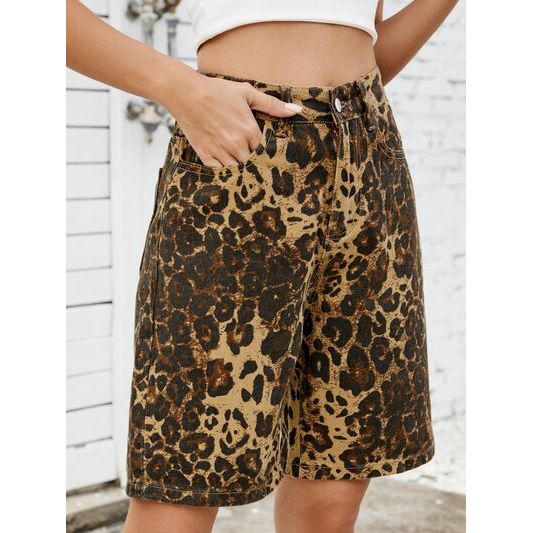 Mill's Beauty Supply Leopard High Waist Denim Shorts