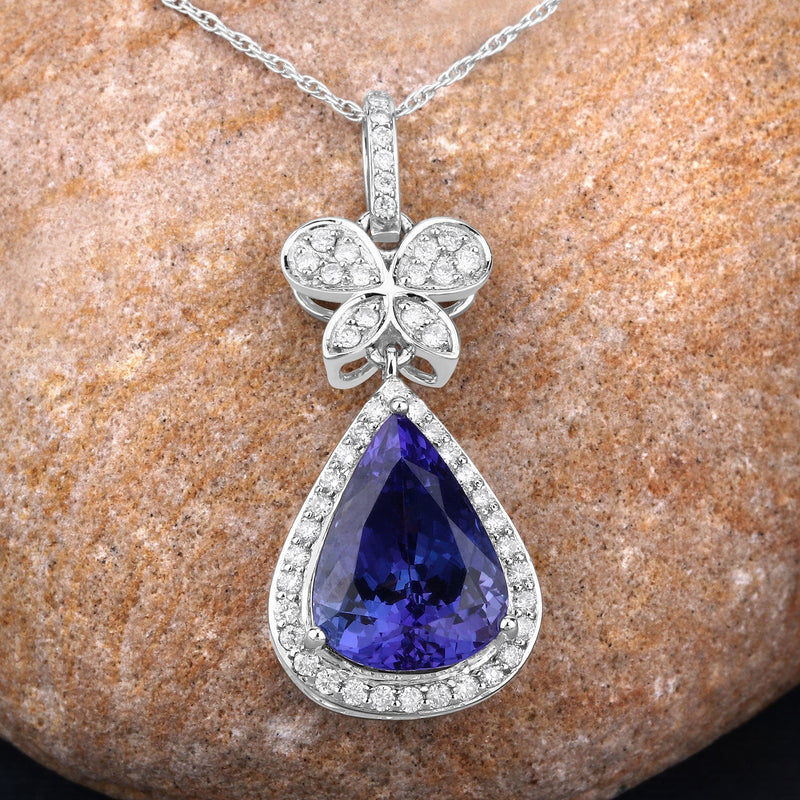 Bids.com 5.54 Carat Genuine Tanzanite and White Diamond 18K White Gold Pendant Pendants