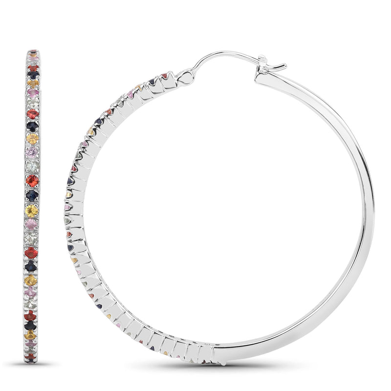 Bids.com 2.24 Carat Genuine Multi Sapphire .925 Sterling Silver Earrings Earrings